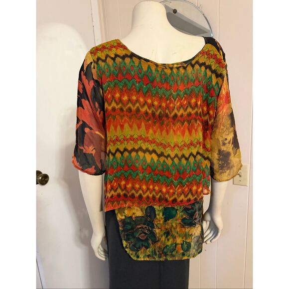 URU Vintage 100% Silk Artsy Layered Top OS M-XL - Picture 3 of 5